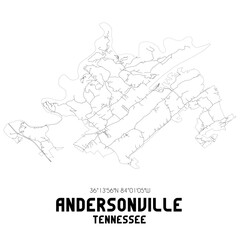 Andersonville Tennessee. US street map with black and white lines.