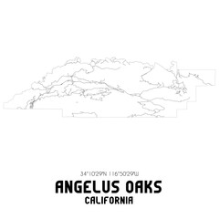 Angelus Oaks California. US street map with black and white lines.