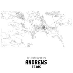 Andrews Texas. US street map with black and white lines.