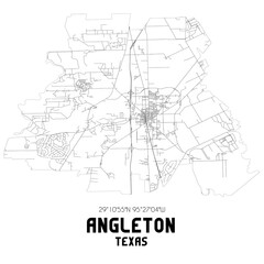 Angleton Texas. US street map with black and white lines.