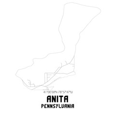 Anita Pennsylvania. US street map with black and white lines.
