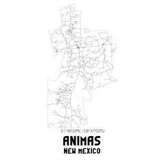 Animas New Mexico. US street map with black and white lines.