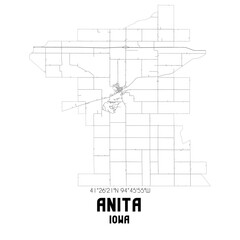 Anita Iowa. US street map with black and white lines.