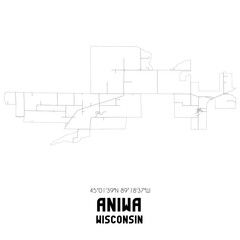 Aniwa Wisconsin. US street map with black and white lines.