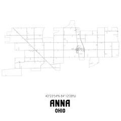 Anna Ohio. US street map with black and white lines.