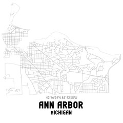 Ann Arbor Michigan. US street map with black and white lines.