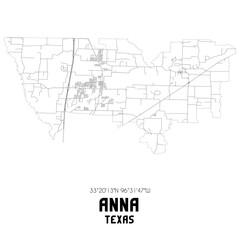 Anna Texas. US street map with black and white lines.