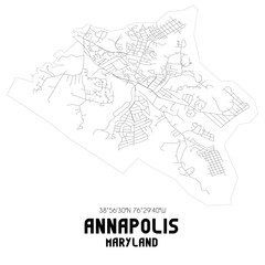 Fototapeta na wymiar Annapolis Maryland. US street map with black and white lines.