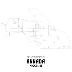 Annada Missouri. US street map with black and white lines.