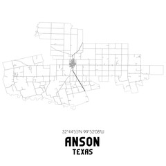 Anson Texas. US street map with black and white lines.