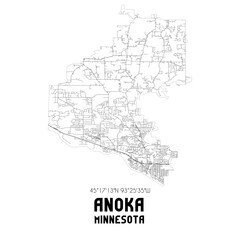 Anoka Minnesota. US street map with black and white lines.