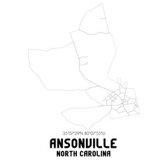 Ansonville North Carolina. US street map with black and white lines.