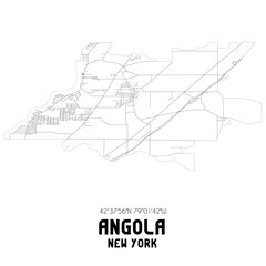 Angola New York. US street map with black and white lines.