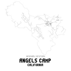 Angels Camp California. US street map with black and white lines.