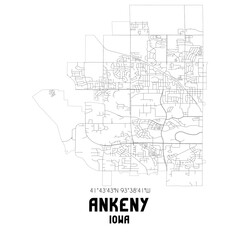 Ankeny Iowa. US street map with black and white lines.