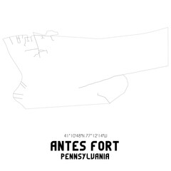 Antes Fort Pennsylvania. US street map with black and white lines.