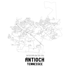 Antioch Tennessee. US street map with black and white lines.