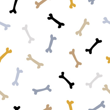 Hand-drawn multi-colored bones on a white background. Simple minimalistic vector print. Illustration of a seamless pattern for wallpaper, kids, Halloween