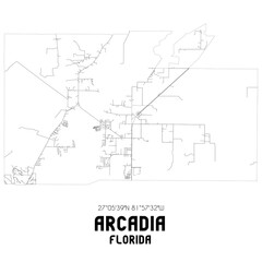Arcadia Florida. US street map with black and white lines.