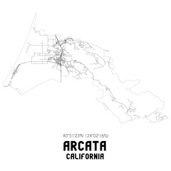 Arcata California. US street map with black and white lines.