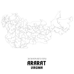 Ararat Virginia. US street map with black and white lines.
