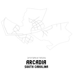 Arcadia South Carolina. US street map with black and white lines.