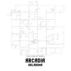 Arcadia Oklahoma. US street map with black and white lines.
