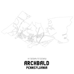Archbald Pennsylvania. US street map with black and white lines.