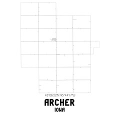 Archer Iowa. US street map with black and white lines.