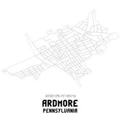 Ardmore Pennsylvania. US street map with black and white lines.