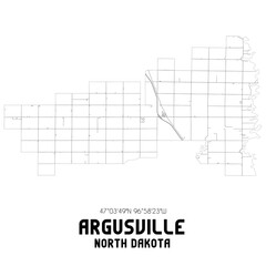 Argusville North Dakota. US street map with black and white lines.