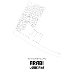 Arabi Louisiana. US street map with black and white lines.