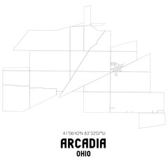 Arcadia Ohio. US street map with black and white lines.
