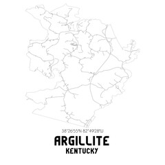 Argillite Kentucky. US street map with black and white lines.