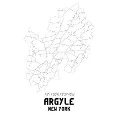Argyle New York. US street map with black and white lines.