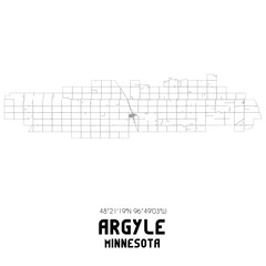 Argyle Minnesota. US street map with black and white lines.