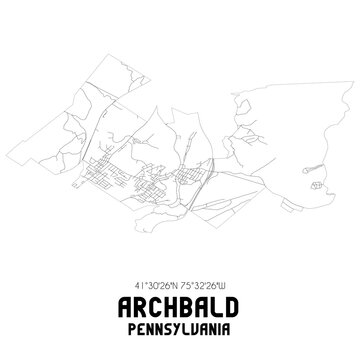Archbald Pennsylvania. US street map with black and white lines.