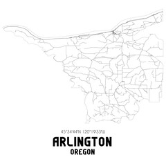 Arlington Oregon. US street map with black and white lines.