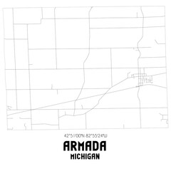Armada Michigan. US street map with black and white lines.