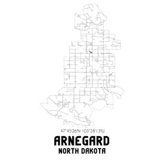 Arnegard North Dakota. US street map with black and white lines.