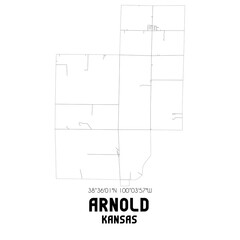 Arnold Kansas. US street map with black and white lines.