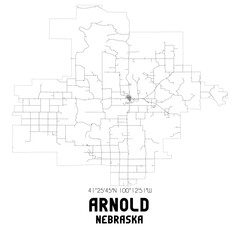 Arnold Nebraska. US street map with black and white lines.