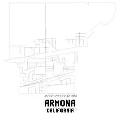 Armona California. US street map with black and white lines.