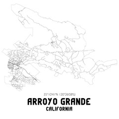 Arroyo Grande California. US street map with black and white lines.