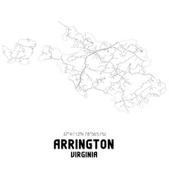 Arrington Virginia. US street map with black and white lines.