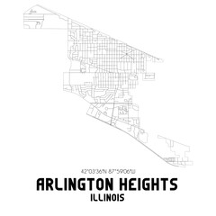 Arlington Heights Illinois. US street map with black and white lines.