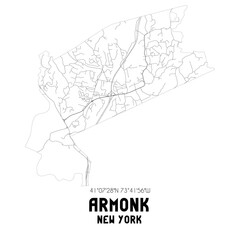 Armonk New York. US street map with black and white lines.