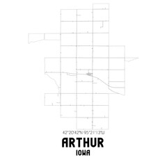 Arthur Iowa. US street map with black and white lines.