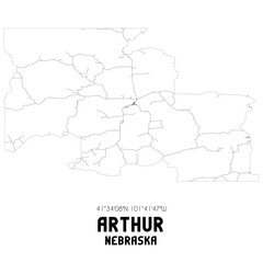 Arthur Nebraska. US street map with black and white lines.