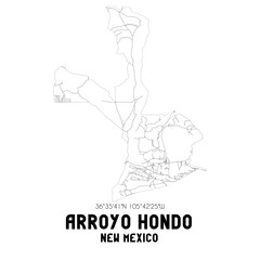 Fototapeta na wymiar Arroyo Hondo New Mexico. US street map with black and white lines.